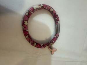 Brighton Pink Heart Leather Bangle Bracelet with Breast Cancer Awareness Ribbon